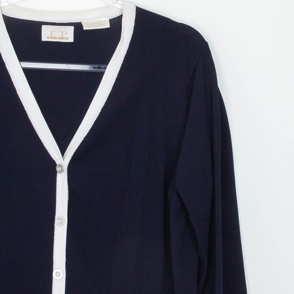 EP Pro Womens‎ Long Sleeve Knit Cardigan Sweater Navy Blue Size XL Golf Preppy - Picture 2 of 8